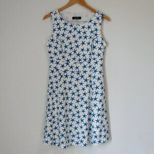 Shift Midi Dress Blue White Summer Starfish Sleeveless A-Line Office Nine West 4